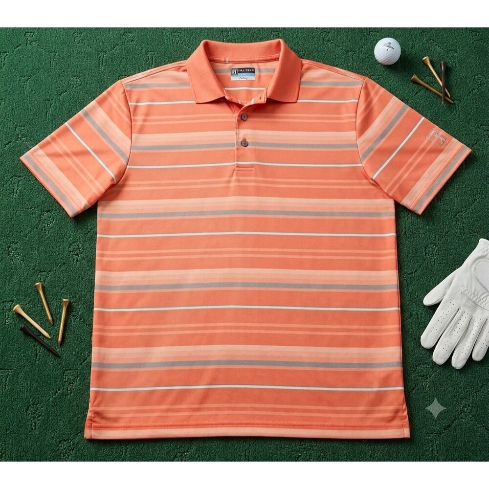 PGA Tour Airflux Men’s L Orange Performance Golf Polo Moisture Wicking Stretch